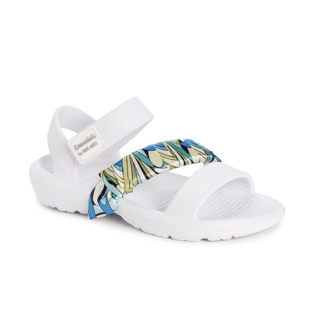 Essentials by MUK LUKS White & Blue Abstract Surf Girl  Sandals Womens 11-12